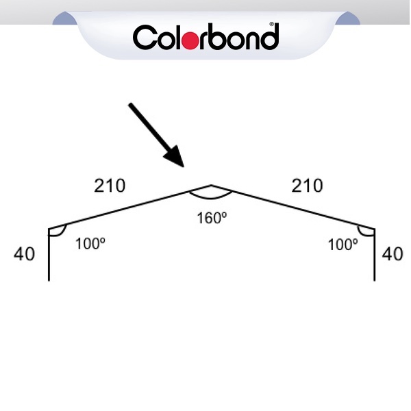 Flat Ridge Flashing Klip Lok - 210mm (40x210x210x40) COLORBOND® logo