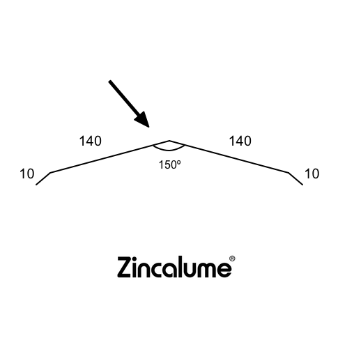 140mm - Flat Ridge Roof Flashing Suit Corrugated - (10x140x140x10 - 150º) ZINCALUME® logo
