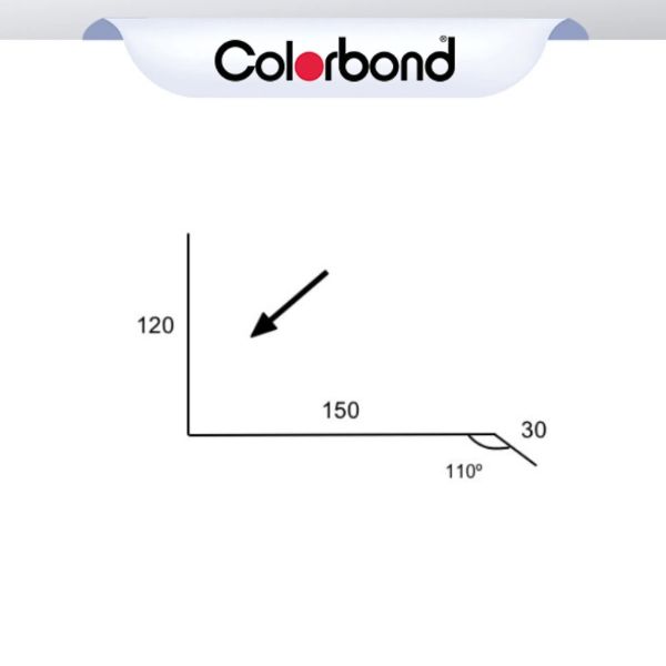 150mm Apron Flashing suit Trimdek - (120x150x30 - 110deg) COLORBOND® logo