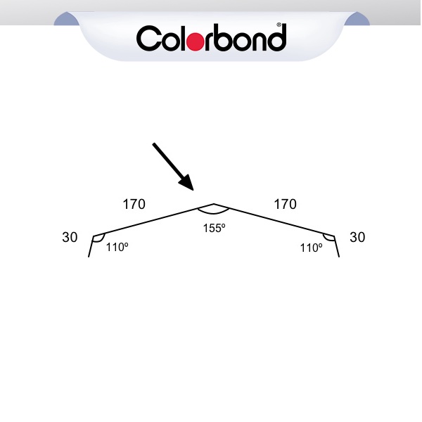 Flat Ridge Roof Flashing Suit TRIMDEK® Roof - 170mm -  (30x170x170x30 - 155deg) COLORBOND® logo