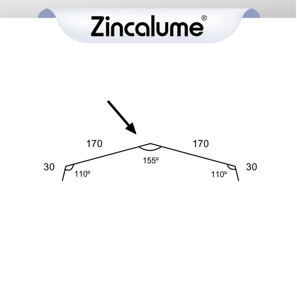 Flat Ridge Roof Flashing Suit TRIMDEK® Roof - 170mm -  (30x170x170x30 - 155deg) ZINCALUME® logo