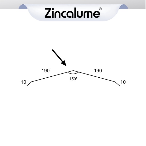190mm Flat Ridge Roof Flashing Suit Corrugated Roof - (10x190x190x10 - 150deg) ZINCALUME® logo