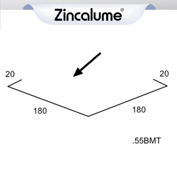 Valley Gutter Flashing .55bmt 180mm (20x180x180x20) - NSW ZINCALUME® logo